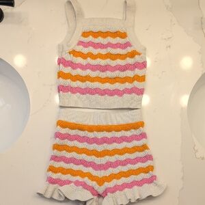 Rare Editions Striped Knit Set in Pink, Orange, and Cream